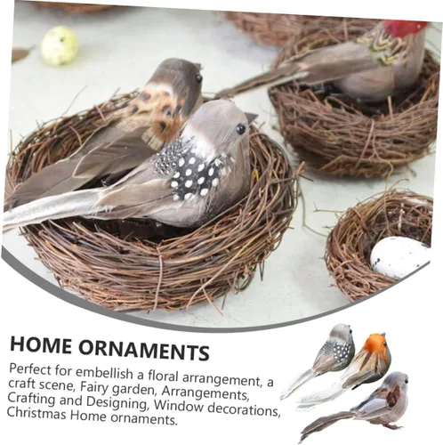 Vista 5 de Angoily 3 piezas de pájaros artificiales con plumas: Mini clip de pájaro de espuma de Navidad en adornos de árbol de imitación gorrión plumado