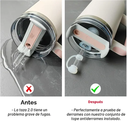Vista 3 de HOMDSG Juego de tapones antiderrames para Stanley Cup 2.0 de 40 onzas y 30 onzas, accesorios que incluyen tapa de pajilla, tapón de fijación