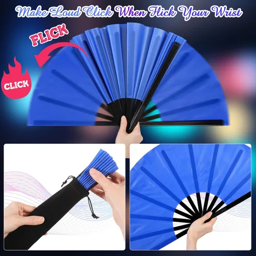 Vista 3 de Qunclay Paquete de 4 abanicos plegables grandes para rave de mano para baile de línea, fanáticos chinos, japoneses, para fiestas de festivales