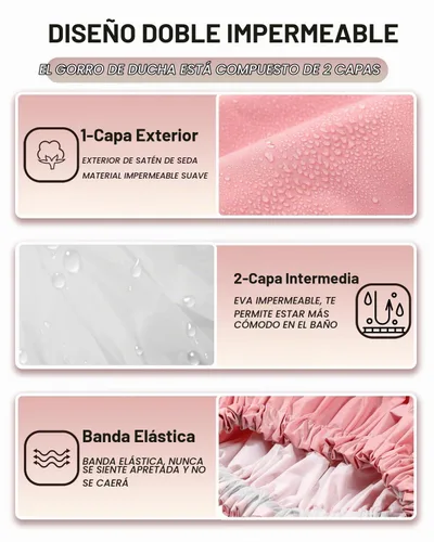 Vista 3 de YIZIJIZI Gorro de ducha, gorras de ducha para mujeres reutilizables impermeables, gorras de ducha grandes de dos capas reutilizables adecuadas