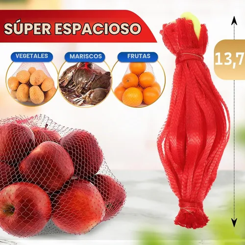 Vista 2 de BURIUS 200 bolsas de malla para almacenamiento de verduras para refrigerador, 13.7 pulgadas con cordón de malla, reutilizables, lavables, bolsas