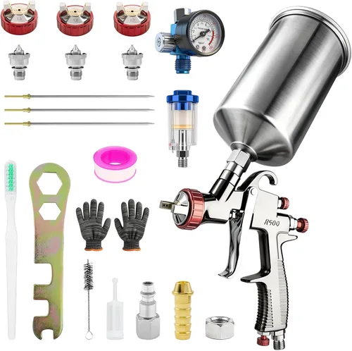 Vista 8 de R500 - Pistola de pulverización LVLP con taza mezcladora de 22.0 fl oz y 10 vasos desechables, boquillas de 1.3/1.5/0.067 in, pistola de pintura