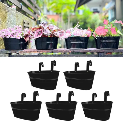 Vista 15 de LaLaGreen Macetas Colgantes para Barandilla Exterior para Plantas (Paquete de 4, 11.2 Pulgadas) Macetas Colgantes de Flores de Hierro Metal Negro