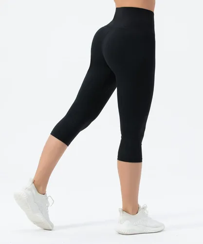 Vista 2 de THE GYM PEOPLE Leggings capri de yoga con cintura cruzada en V para mujer, cintura alta, control de abdomen, pantalones de entrenamiento para correr