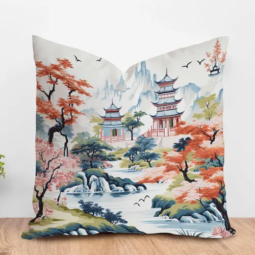 Vista 21 de ArogGeld Funda de almohada blanca con flores chinoiserie, funda de almohada para sofá, diseño floral verde y blanco, funda de almohada de lino A-12