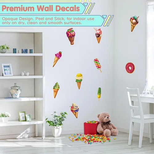Vista 2 de Calcomanías de pared de helado extraíbles coloridas calcomanías de pared para despegar y pegar, calcomanías de helado para decoración de habitación