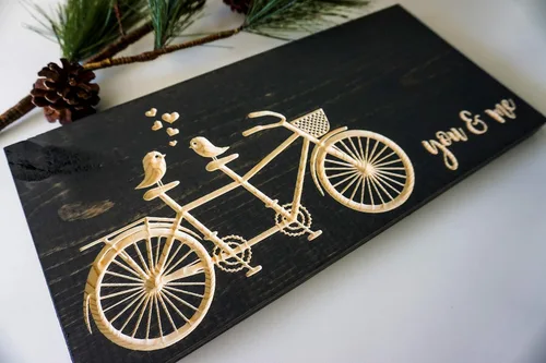 Vista 3 de Love Birds Tandem Bike Wood Sign Carved Wood Plaque