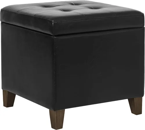 Vista 9 de Homebeez Taburete otomano de almacenamiento de piel sintética con tapa abatible (negro)