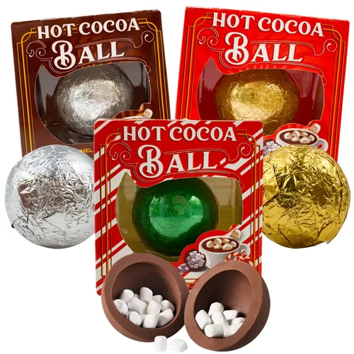 Vista 5 de Needzo Bolas de Chocolate Caliente Navideño Derretibles, Rellenos de Calcetas Paquete de 3