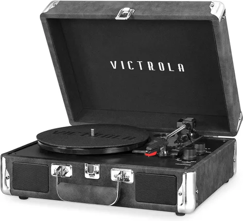 Vista 13 de VictrolaJugador de registro portátil de la maleta de Bluetooth de 3 velocidades de la vendimia con altavoces incorporados Built-in stereo