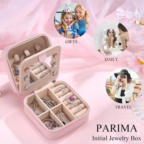 Vista 7 de Parima Regalos para mujeres Pequeño joyero con inicial, organizador de joyas, caja de joyería, regalos de cumpleaños, mamá, amigas, hermana, dama