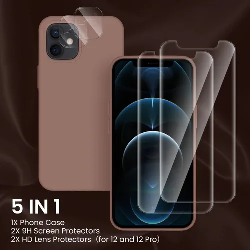 Vista 3 de Cordking [5 en 1] - Funda de silicona a prueba de golpes con forro de microfibra diseñada para iPhone 12 / 12 Pro, con 2 protectores de pantalla + 2