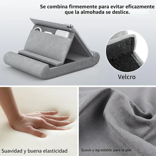 Vista 4 de CreaDream Soporte de almohada para tablet, soporte plegable para tableta, para regazo, cama y escritorio, almohadilla suave con bolsillo y soporte