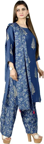 Vista 2 de Chandrakala Kurti Palazzo pantalón con traje Dupatta para mujer (K176-P)