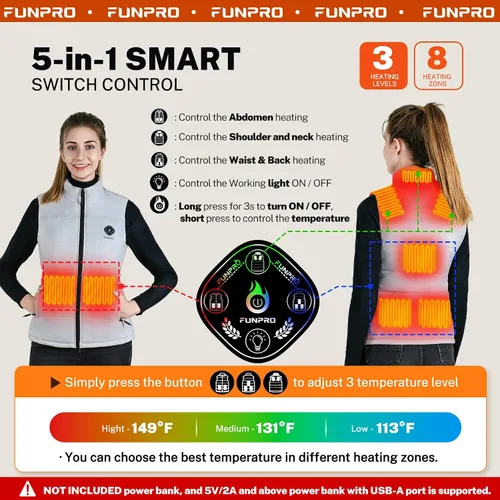 Vista 3 de FUNPRO Heated Vest for Women, Smart Heated Jacket, Lights-out Design, Battery Pack Not Included