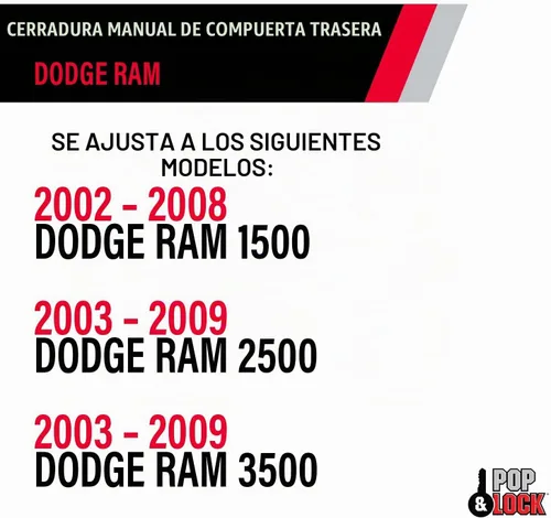 Vista 6 de Pop & Lock - Cerradura manual de puerta trasera para Dodge Ram, Negro