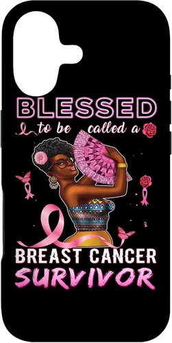 Vista 32 de iPhone 13 Pro Max Camisas afroamericanas contra el cáncer de mama para mujeres Blessed Survivor Case