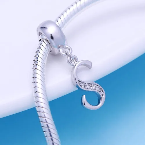 Vista 2 de SoulBeads - Colgantes de plata fina 0,925 de letra inicial, alfabeto A-Z. Dije con cristales compatibles con brazaletes europeos