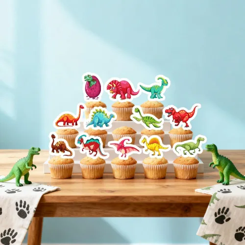 Vista 6 de 48 piezas de decoración de dinosaurios para cupcakes, lindos dinosaurios para baby shower/niños con temática de dinosaurios para decoración