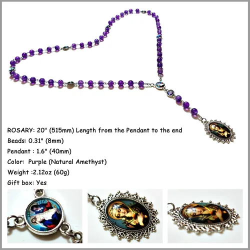 Vista 4 de Seven Sorrows Rosario Beads Chaplet Cristal Natural Rosery Cross Regalos católicos