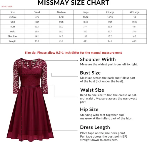 Vista 6 de MISSMAY Vestido de fiesta de dama de honor formal con encaje en V vintage para mujer