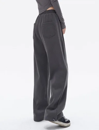 Vista 2 de SEAUR Pantalones deportivos holgados y rectos de pierna ancha para mujer, estilo casual, cintura alta, con cordón, pantalones deportivos