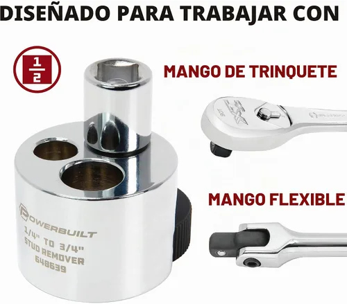 Vista 3 de Herramienta extractora de pernos Powerbuilt, quitar tuercas de 1/4" a 3/4", pernos rotos o adheridos, sujeta pernos dañados - 648639, plateado