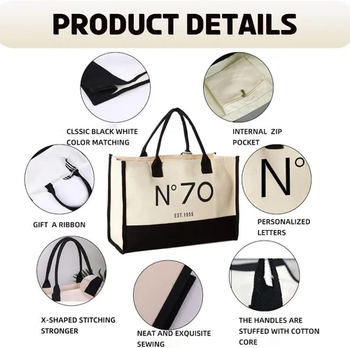 Vista 4 de 30th/40th/50th/60th/70th Birthday Gift Canvas Tote Bag for Women, Keepsake Beach Bag Party Birthday for Her