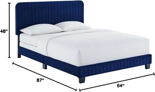 Vista 2 de Modway Celine - Cama Queen de terciopelo copetudo con canal en color azul marino