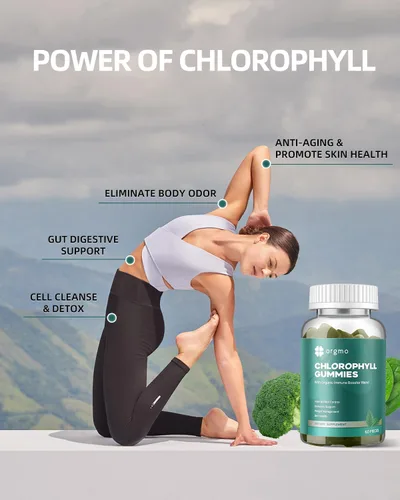 Vista 5 de Gomitas de clorofila para olor corporal, sin azúcar, 120 unidades, suplemento desodorante interno para mujeres/hombres con ACV Chlorella Spirulina