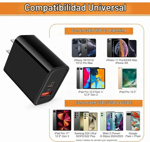 Vista 7 de Cargador USB tipo C de 20 W, cargador de carga rápida para Samsung Galaxy A17/A16/A07/S25FE/S25 Ultra/S25 Negro