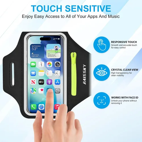 Vista 4 de HAISSKY Brazalete para correr con bolsillo con cremallera y soporte