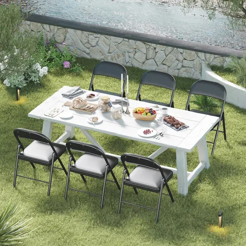 Vista 2 de Fenbeli Paquete de 1 silla plegable con cojín, silla de metal negro con asiento acolchado y marco de acero duradero, sillas plegables de capacidad