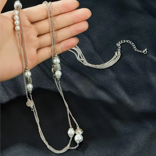 Vista 7 de BULINLIN Collar largo de plata en capas para mujer, collar de cadena de suéter con cuentas de piedra turquesa para mujer, joyería de disfraces