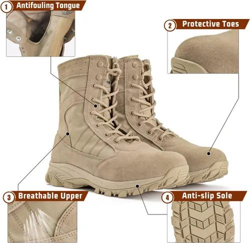 Vista 3 de Patomio Eagle Men's Military Tactical Boots Lightweight Combat Boots Durable Leather Boots for Work Hiking Riding Desert Jungle Outdoor