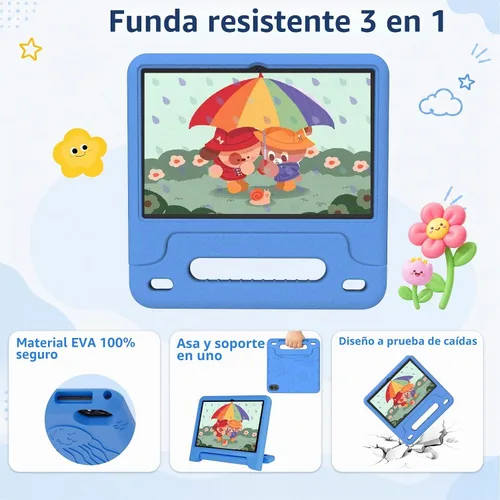 Vista 5 de WXUNJA Tablet Android 15 Kids 2025, tabletas actualizadas de 10.1 pulgadas con procesador Octa-Core, batería de 6000 mAh, espacio para niños