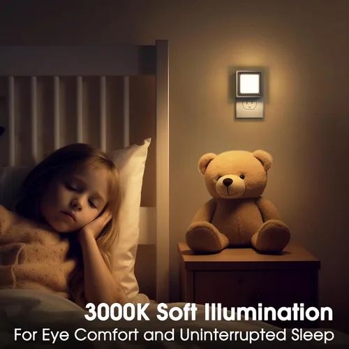 Vista 4 de Briignite Luz nocturna, luces nocturnas enchufables a la pared, paquete de 2, luz nocturna con sensor de atardecer a amanecer para niños, luz