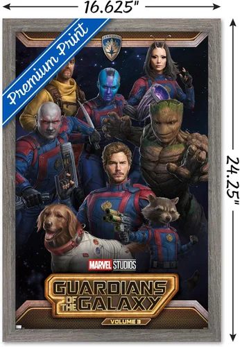 Vista 3 de Marvel Guardians of the Galaxy Vol 3 - Póster de pared grupal, 22.4 pulgadas de largo x 14.7 pulgadas de ancho, versión enmarcada de madera