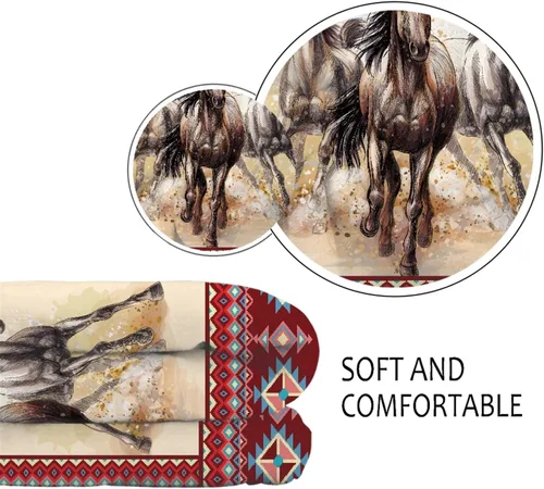 Vista 5 de CLOHOMIN Manta de animales de caballo nativo americano para cama, sofá, viajes, azteca, navajo, silla de montar del suroeste, manta de felpa