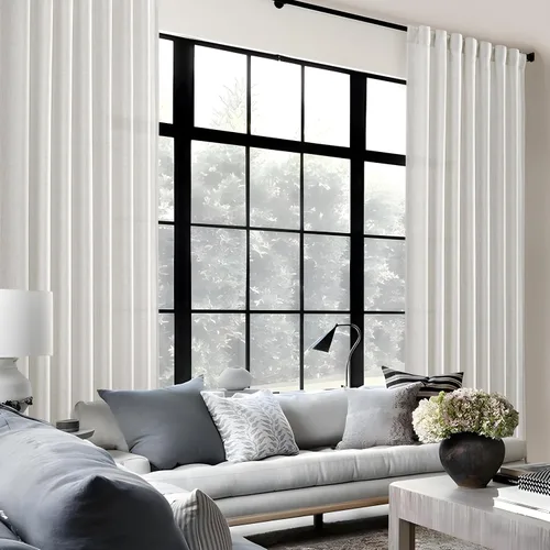 Vista 6 de Cortinas translúcidas de lino beige blanco de 84 pulgadas de largo, 2 paneles, cortinas modernas con filtrado de luz y privacidad, riel de techo