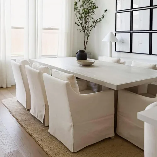 Vista 6 de Silla de comedor tapizada color beige, sillas modernas para cocina y comedor con brazos, cómoda silla de sofá de lino para sala de estar