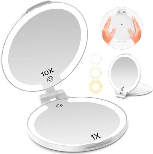Vista 11 de FUNTOUCH Espejo de maquillaje de viaje recargable de 7 pulgadas, aumento Rosa