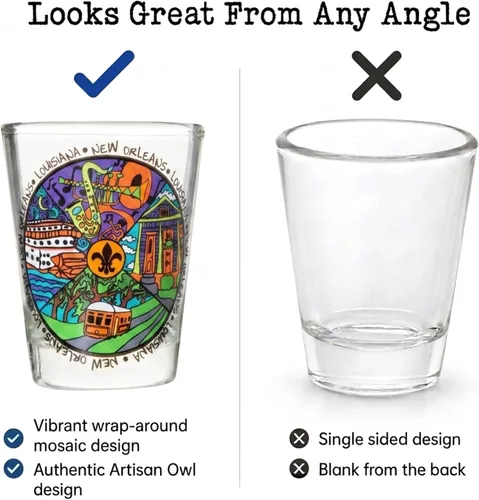 Vista 6 de Artisan Owl Vaso de chupito de recuerdo multicolor icónico de New Orleans Louisiana