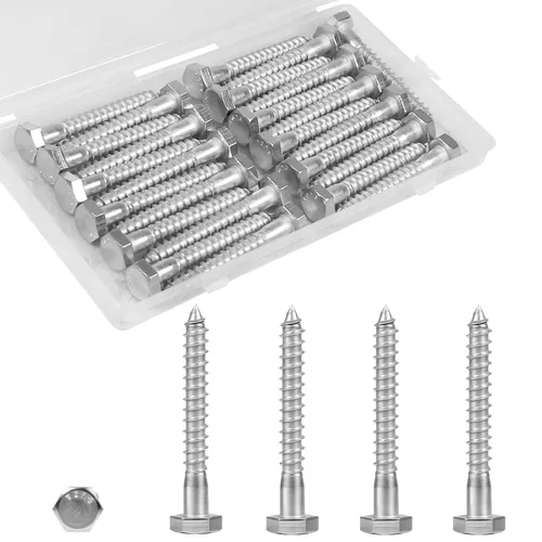 Vista 7 de 30 tornillos de retraso de cabeza hexagonal de 1/4 x 1 pulgada, pernos de acero inoxidable 304, tornillos de cabeza hexagonal para madera, tornillos