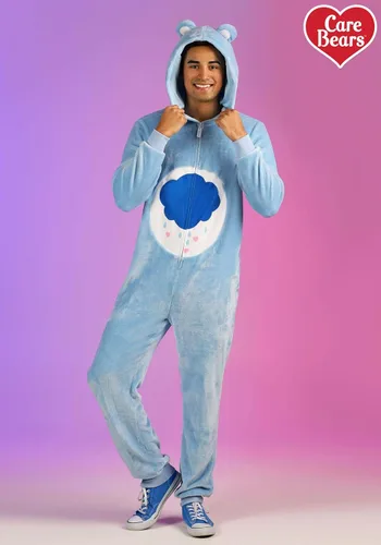 Vista 2 de Care Bear Grumpy Bear Hooded Jumpsuit Costume for Adults with Makeup Kit Bundle Option