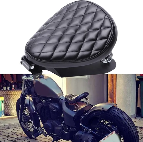 Vista 16 de Asiento Individual de Motocicleta Marrón de 3 Pulgadas con Remaches y Resorte con Placa Base, Kit de Montaje de 3 Pulgadas Compatible con Harley