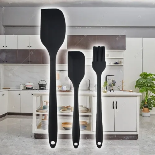 Vista 15 de Juego de espátulas de silicona resistente al calor, espátula de goma de grado alimenticio, 6 piezas, color negro Negro (balck)