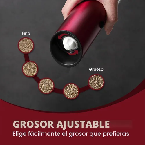 Vista 5 de Vzaahu Gravity - Molinillo eléctrico de pimienta y sal - Juego de 2 molinillo de sal y pimienta recargable de acero inoxidable con luz LED Rojo