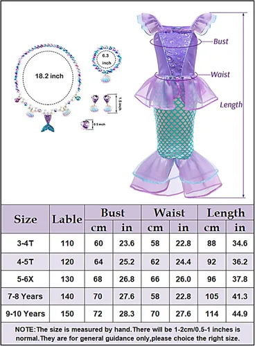 Vista 7 de Girls Mermaid Costume Princess Dress Up Halloween Cosplay Accessories