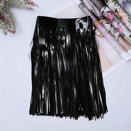 Vista 4 de Guirnalda de flecos de papel de aluminio negro, 6 piezas de 10 pies, cortina colgante de oropel metálico con purpurina para desfiles, flotadores